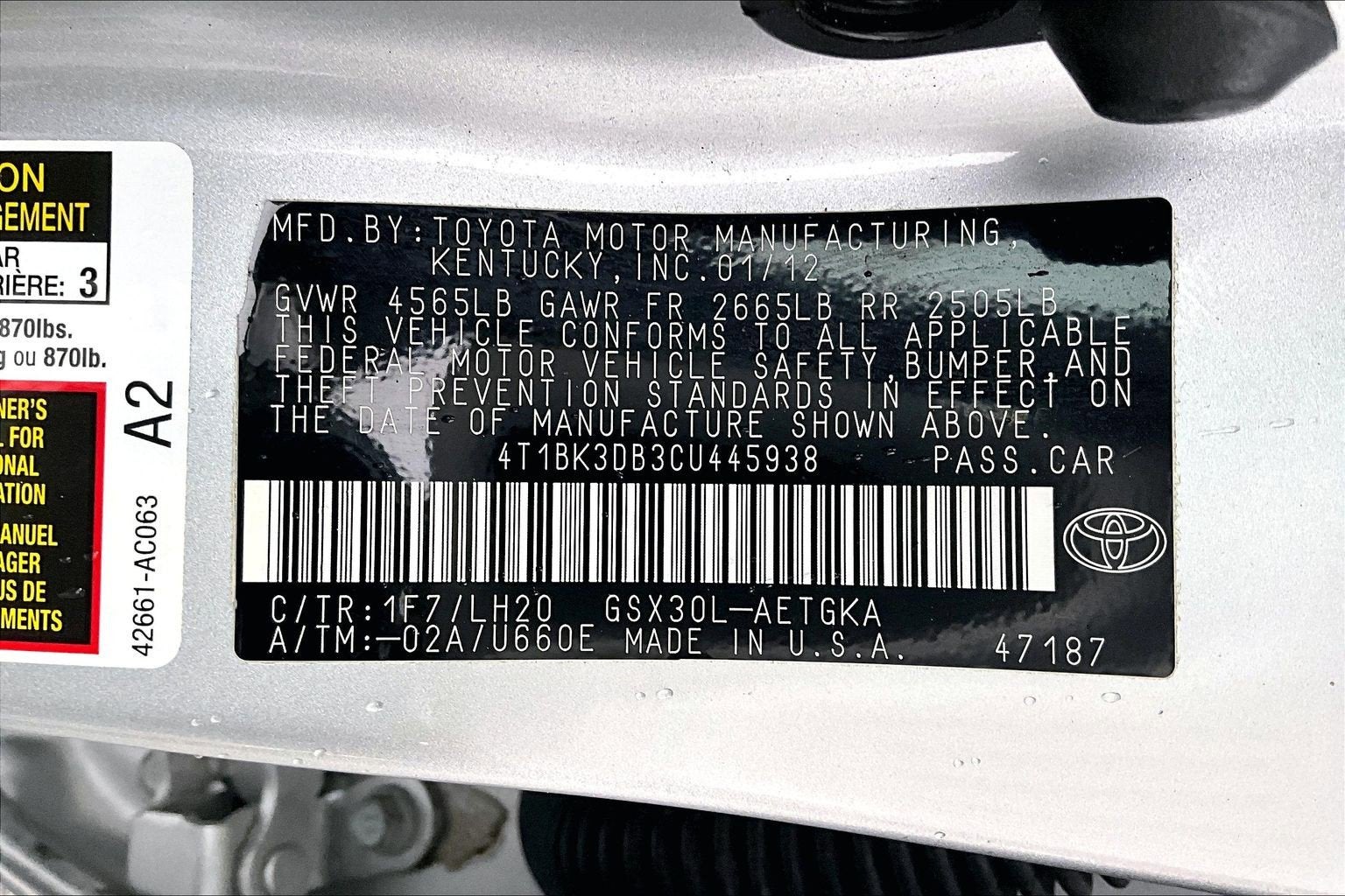 2012 Toyota Avalon 4dr Sdn (Natl)