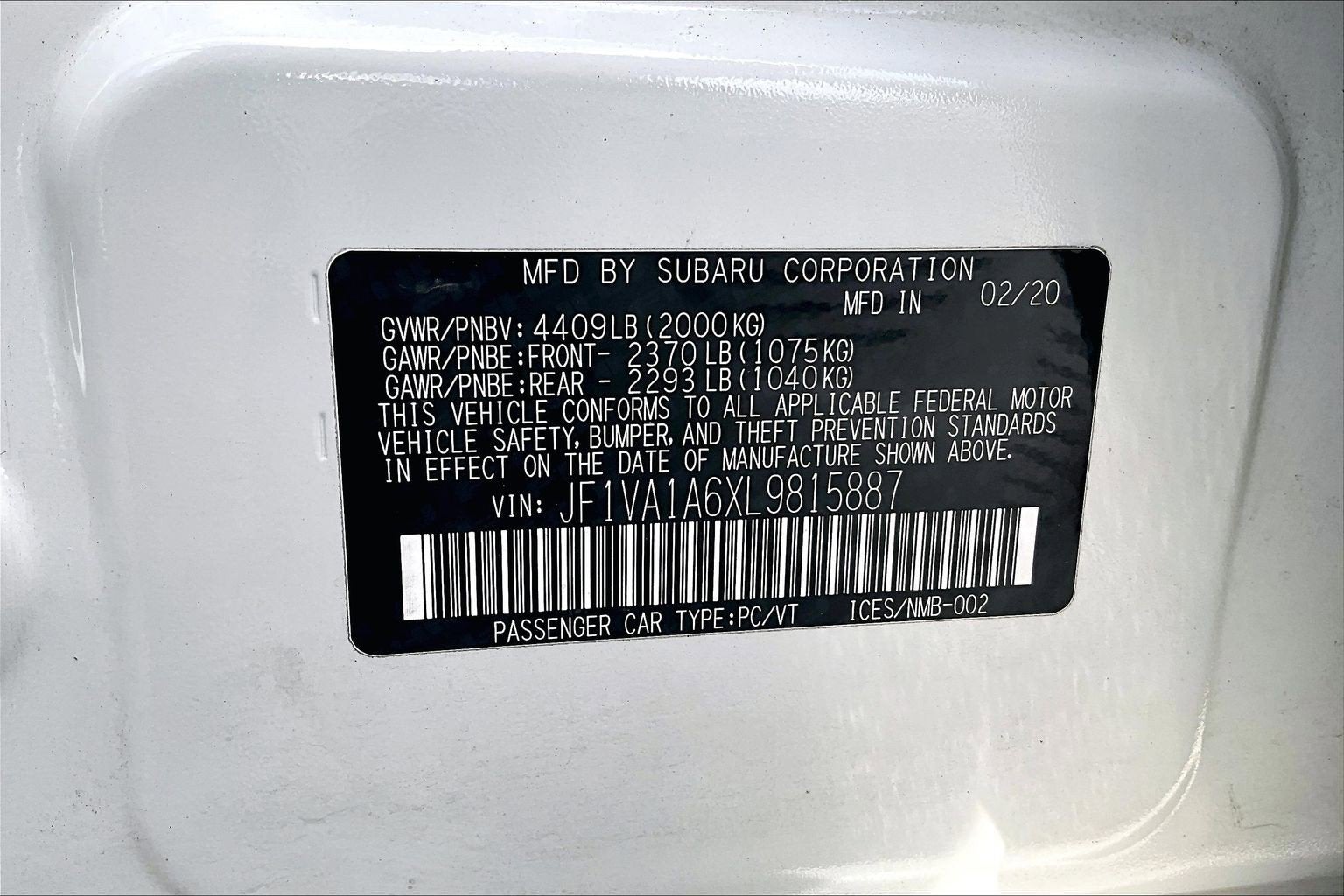 2020 Subaru WRX Manual