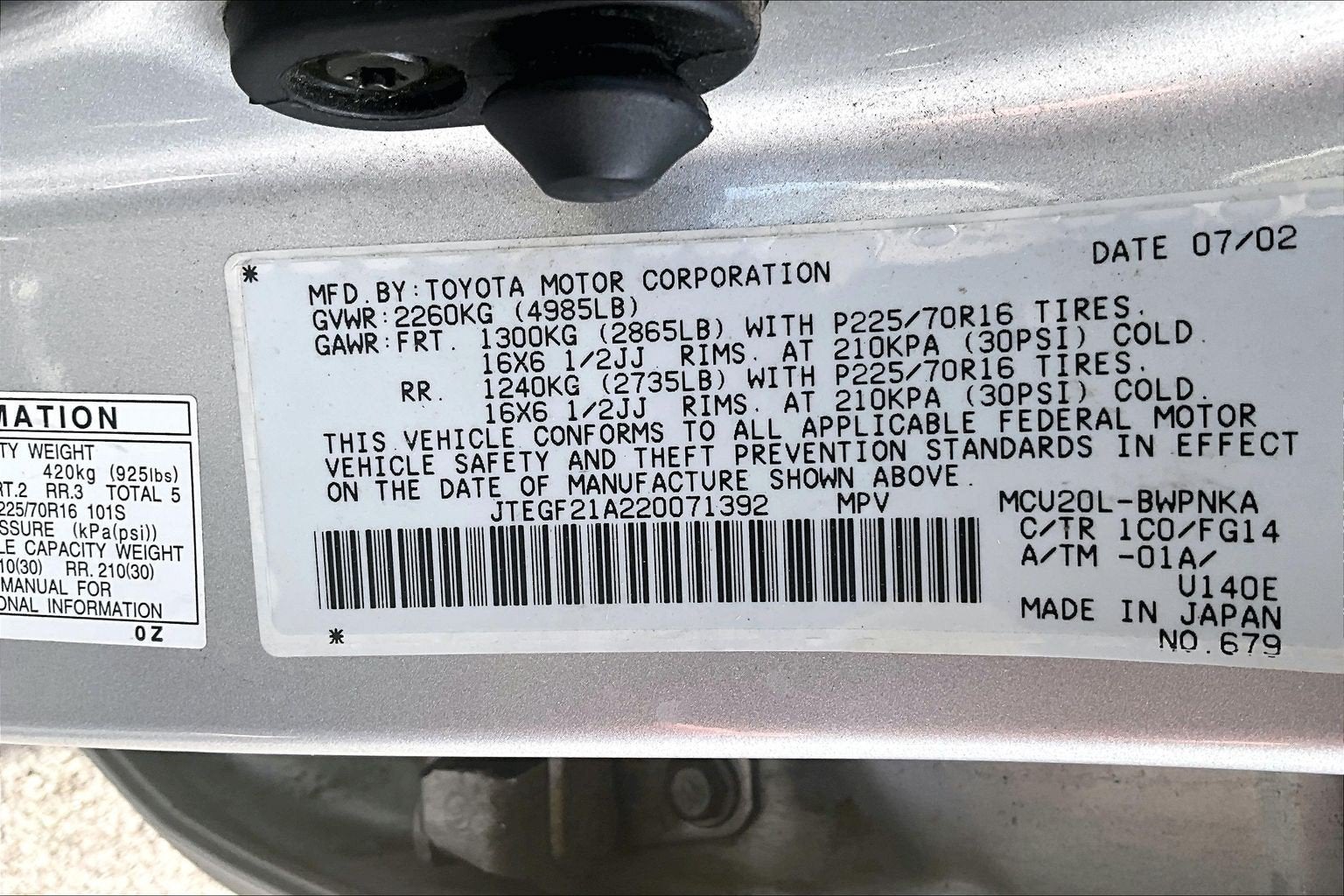 2002 Toyota Highlander 4dr V6 (Natl)