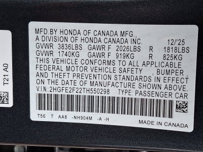 2026 Honda Civic Sedan 2WD LX