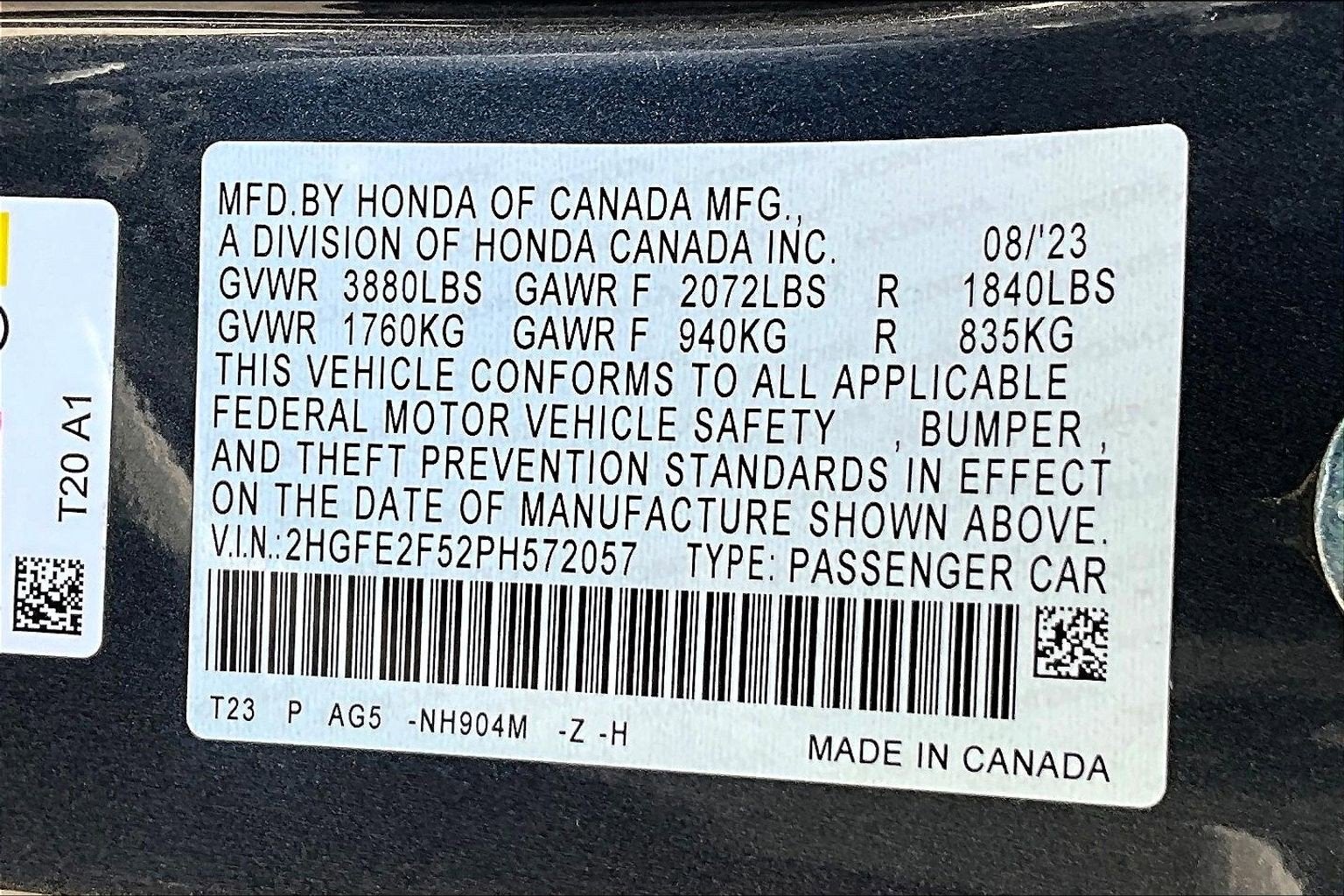 2023 Honda Civic Sedan 2.0L 4D SPORT