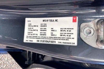 2018 Tesla Model 3 Long Range Battery