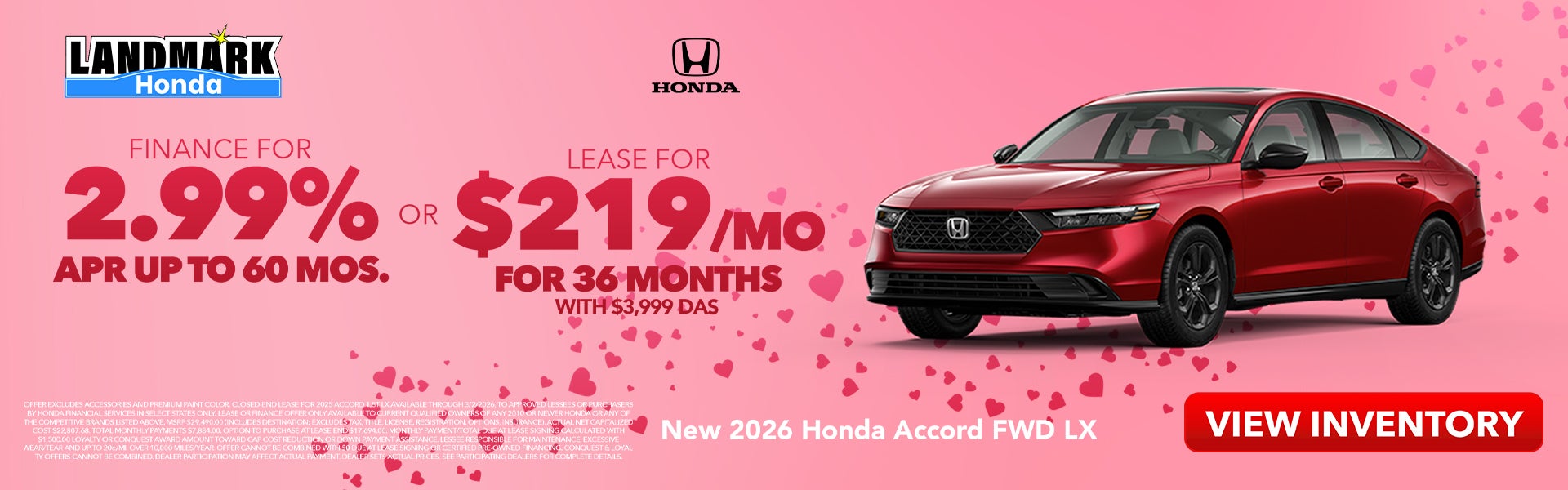 $219/mo for 36 mos for $3,999 due at signing or Finance for 