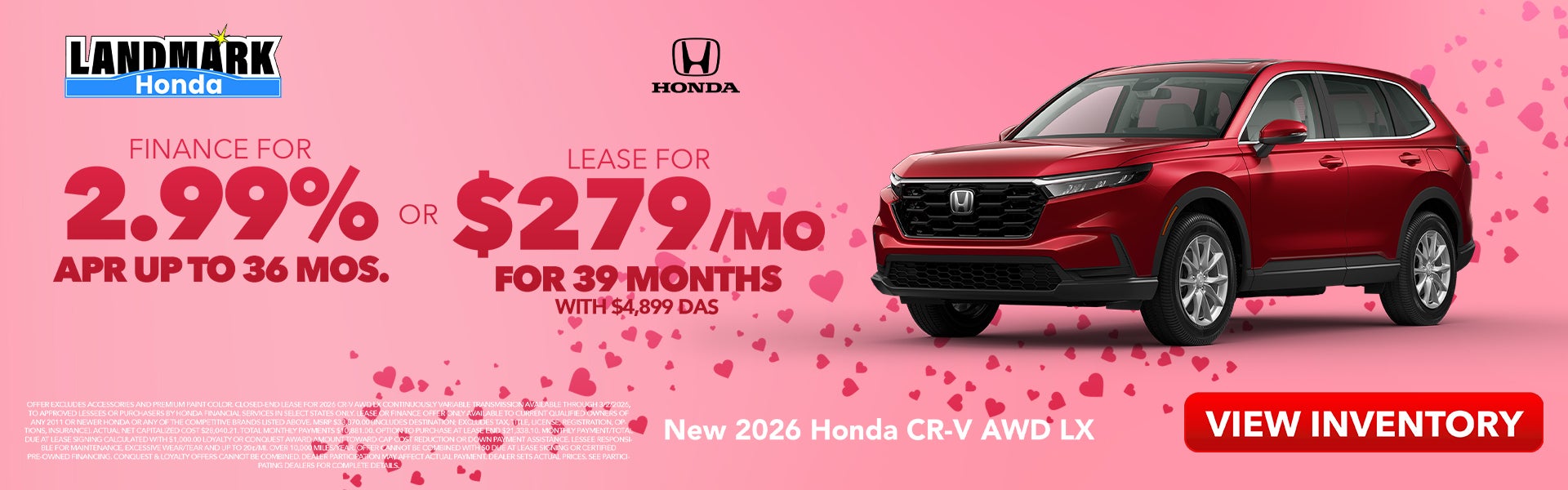 $279/mo for 39 mos $4,899 due at signing¹ or Finance for 2.9